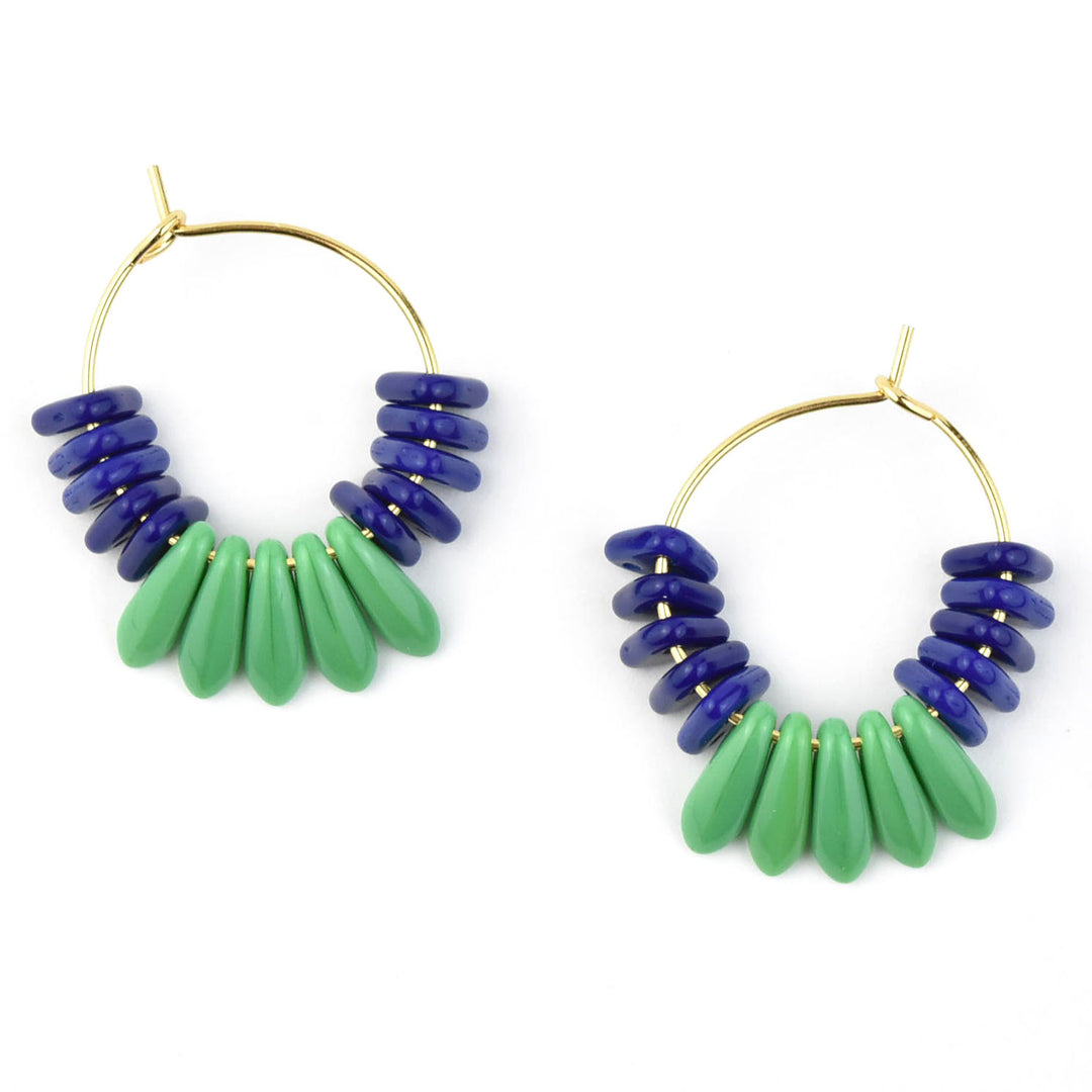 Green and Navy Blue Glass Mini Hoops - Goldmakers Fine Jewelry