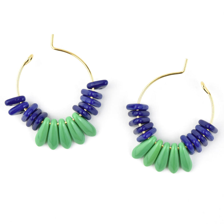 Green and Navy Blue Glass Mini Hoops - Goldmakers Fine Jewelry