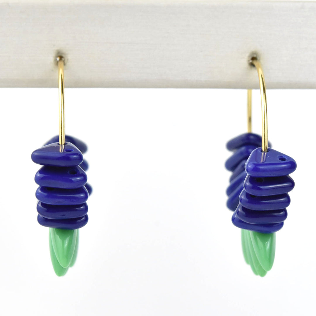 Green and Navy Blue Glass Mini Hoops - Goldmakers Fine Jewelry