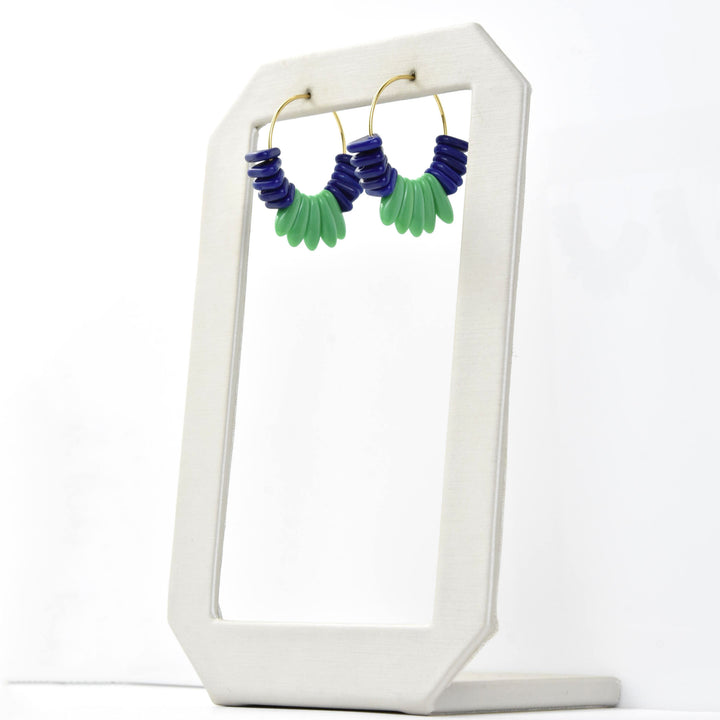 Green and Navy Blue Glass Mini Hoops - Goldmakers Fine Jewelry