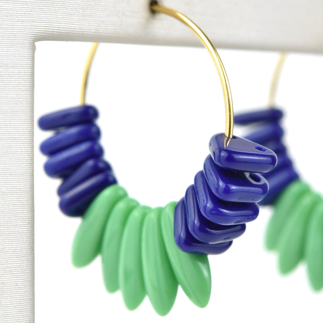 Green and Navy Blue Glass Mini Hoops - Goldmakers Fine Jewelry