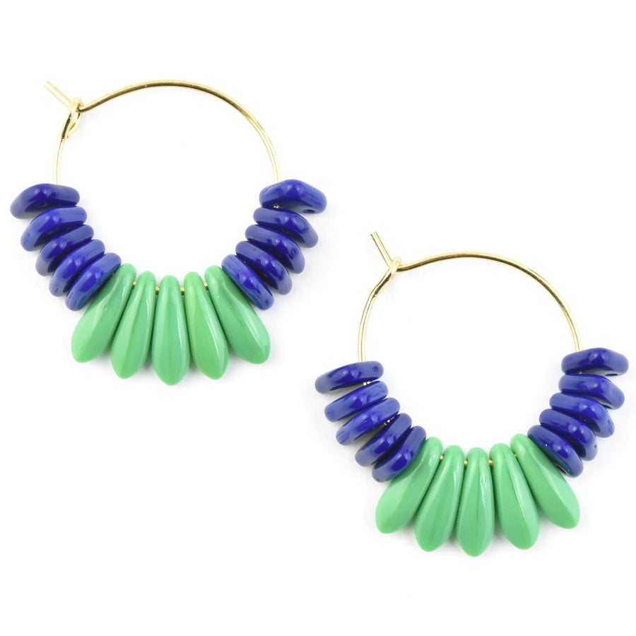 Cobalt and Green Mini Hoops - Goldmakers Fine Jewelry