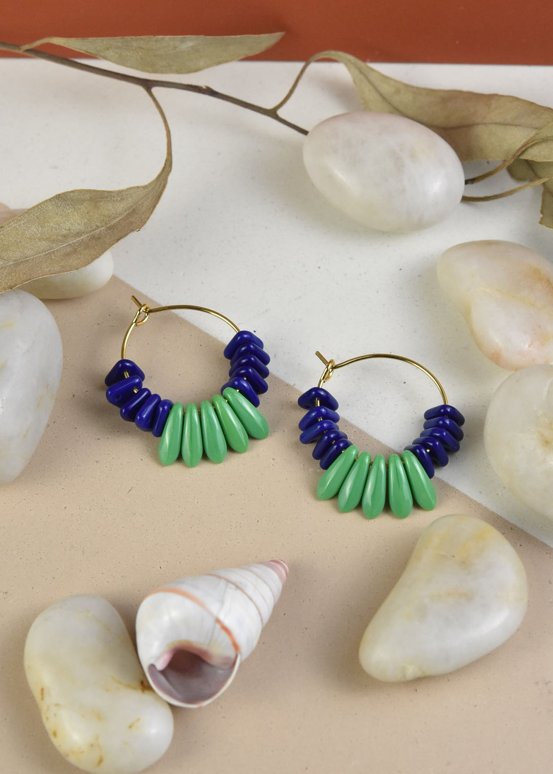 Cobalt and Green Mini Hoops - Goldmakers Fine Jewelry
