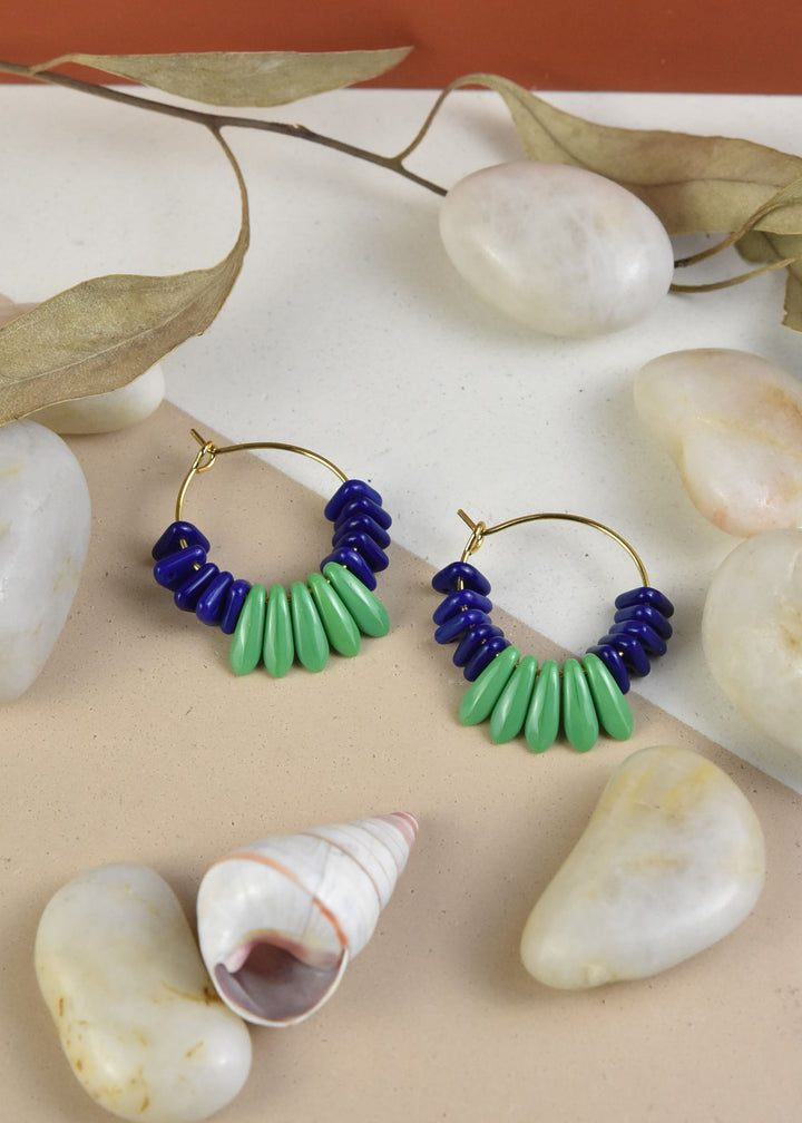 Cobalt and Green Mini Hoops - Goldmakers Fine Jewelry