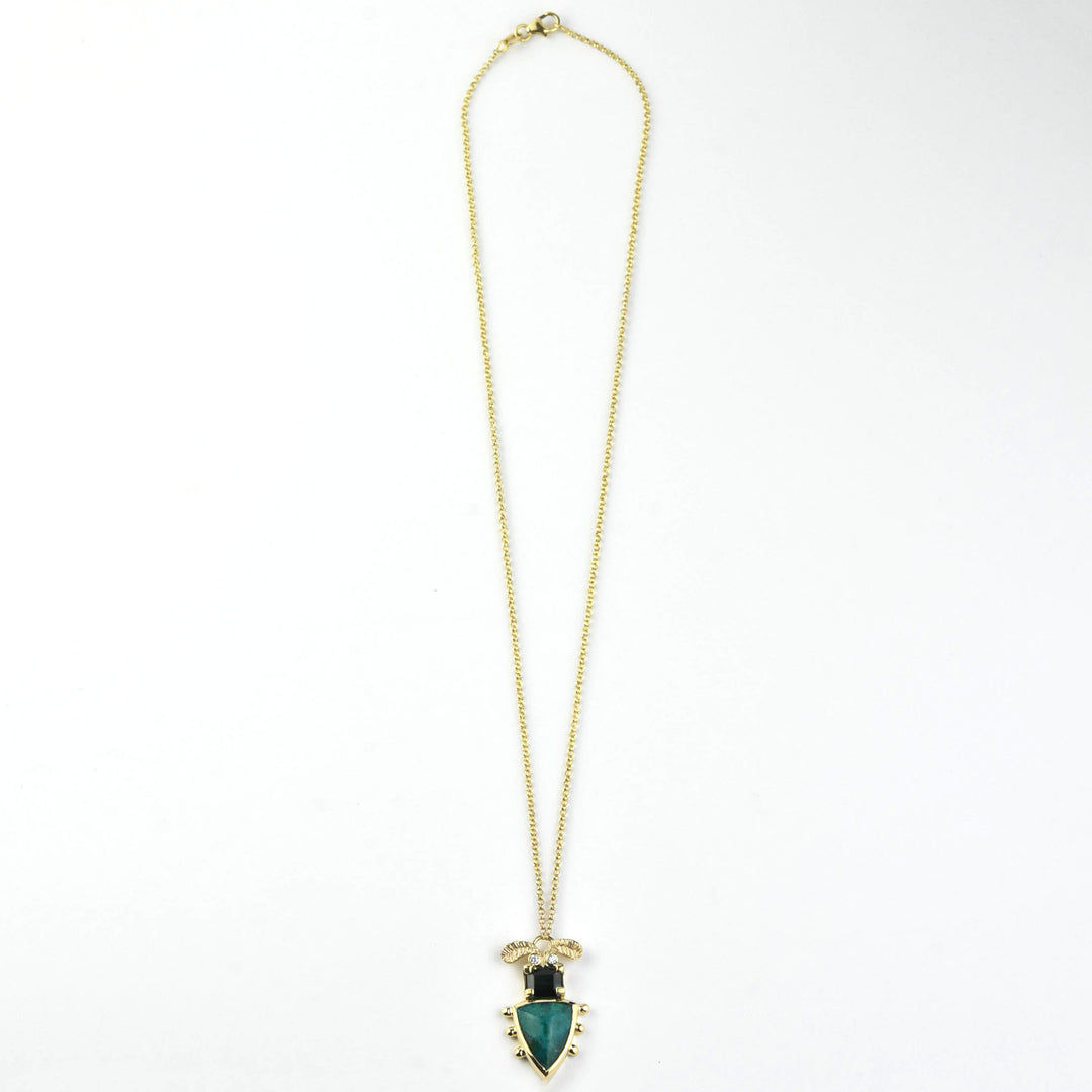 Azurite and Tourmaline Beetle Pendant in Gold