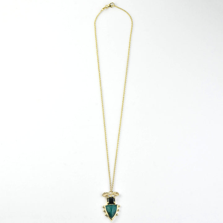 Azurite and Tourmaline Beetle Pendant in Gold