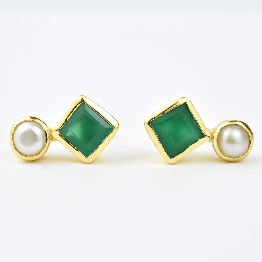 Green Onyx and Pearl Earrings - Goldmakers Fine Jewelry