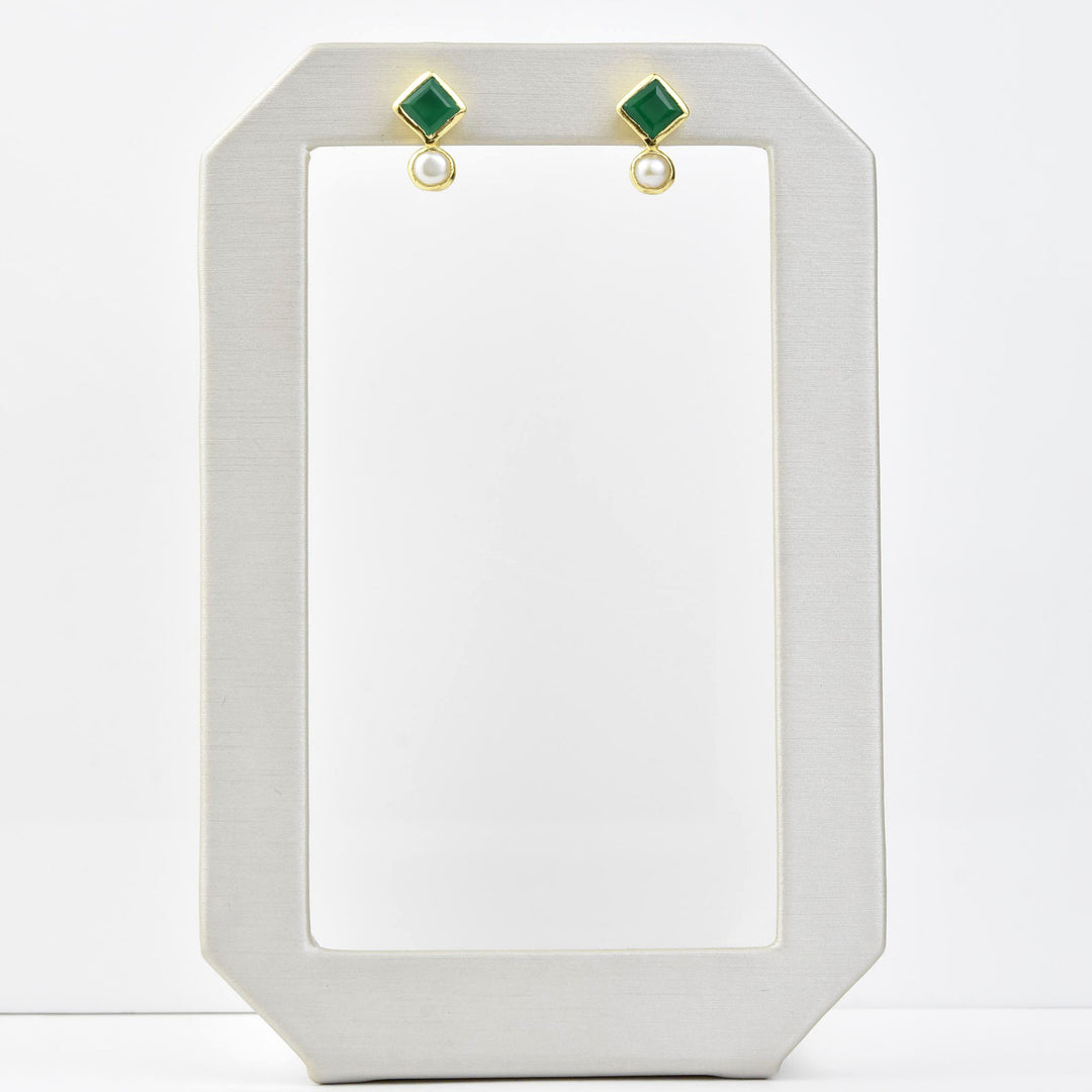 Green Onyx and Pearl Earrings - Goldmakers Fine Jewelry