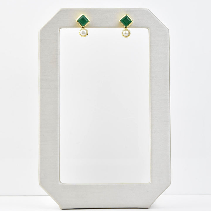 Green Onyx and Pearl Earrings - Goldmakers Fine Jewelry