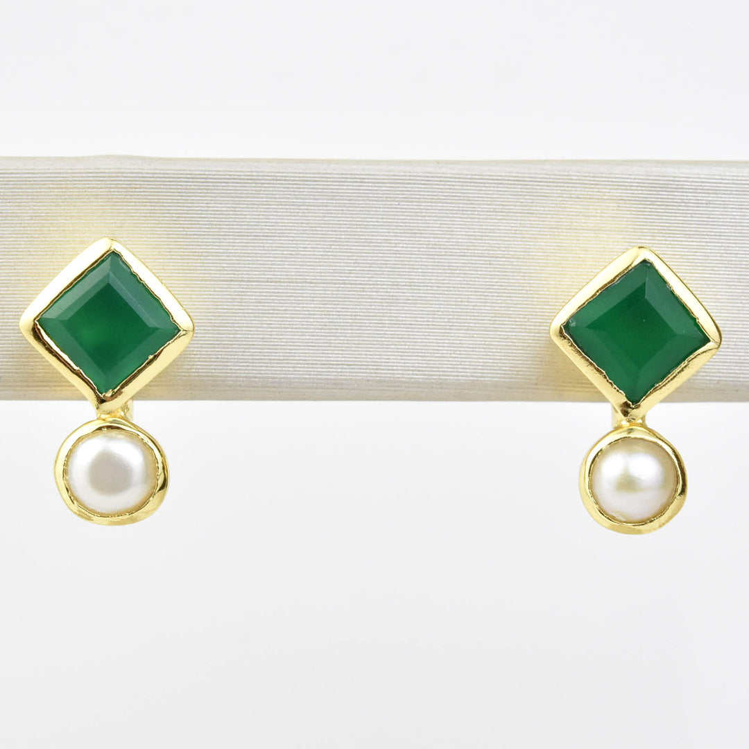 Green Onyx and Pearl Earrings - Goldmakers Fine Jewelry