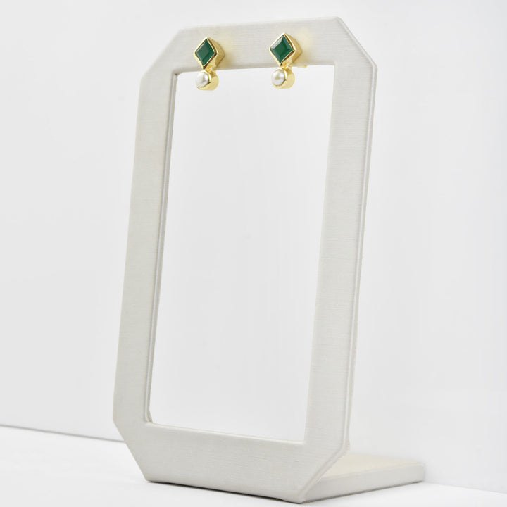 Green Onyx and Pearl Earrings - Goldmakers Fine Jewelry