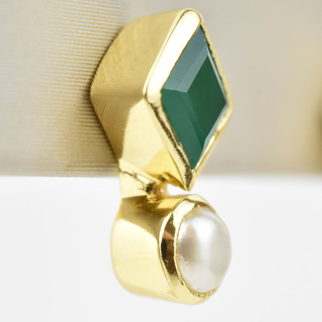 Green Onyx and Pearl Earrings - Goldmakers Fine Jewelry