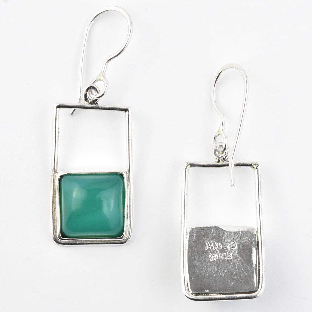 Retro Square Green Onyx Earrings - Goldmakers Fine Jewelry