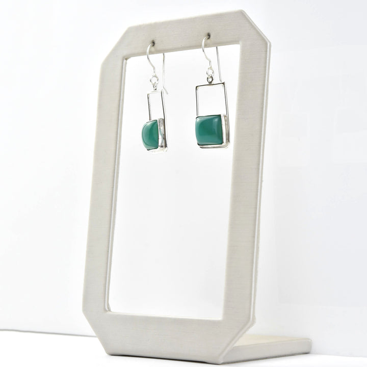 Retro Square Green Onyx Earrings - Goldmakers Fine Jewelry