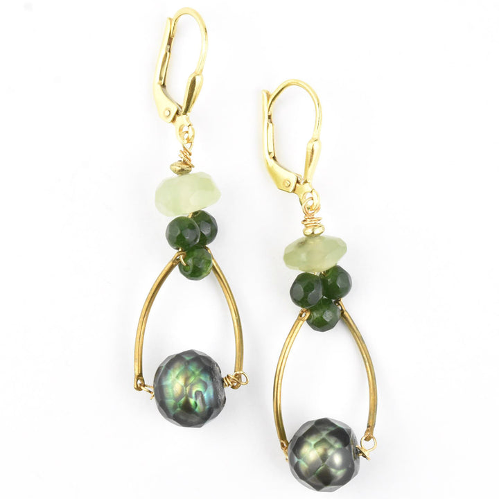 Green Pearl and Brass Drops