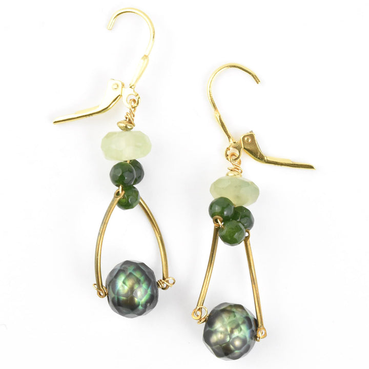 Green Pearl and Brass Drops