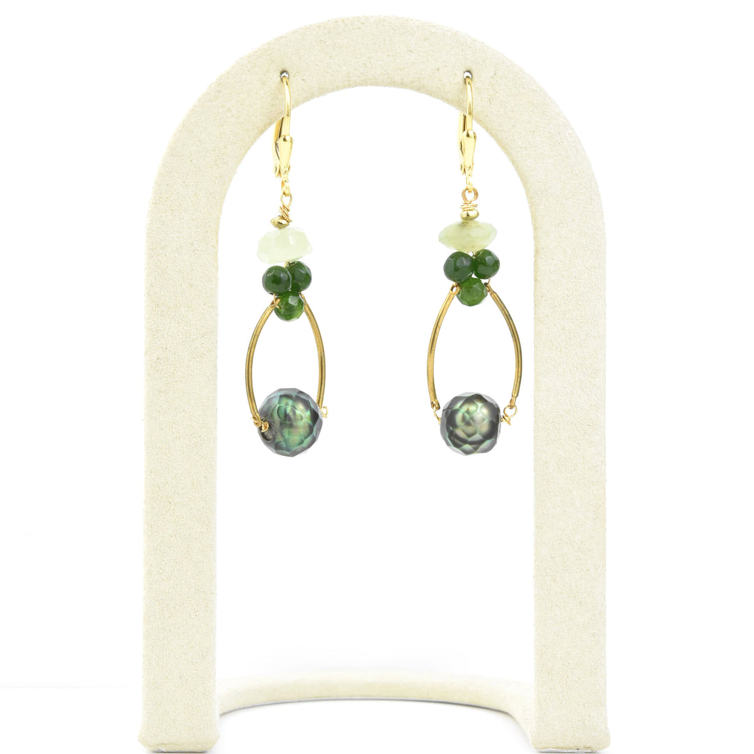 Green Pearl and Brass Drops