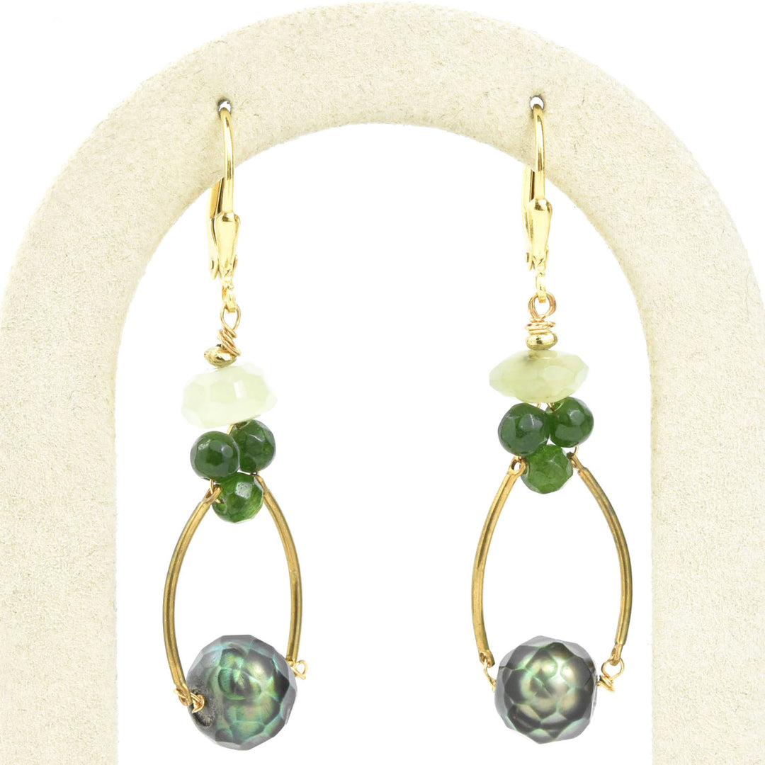 Green Pearl and Brass Drops