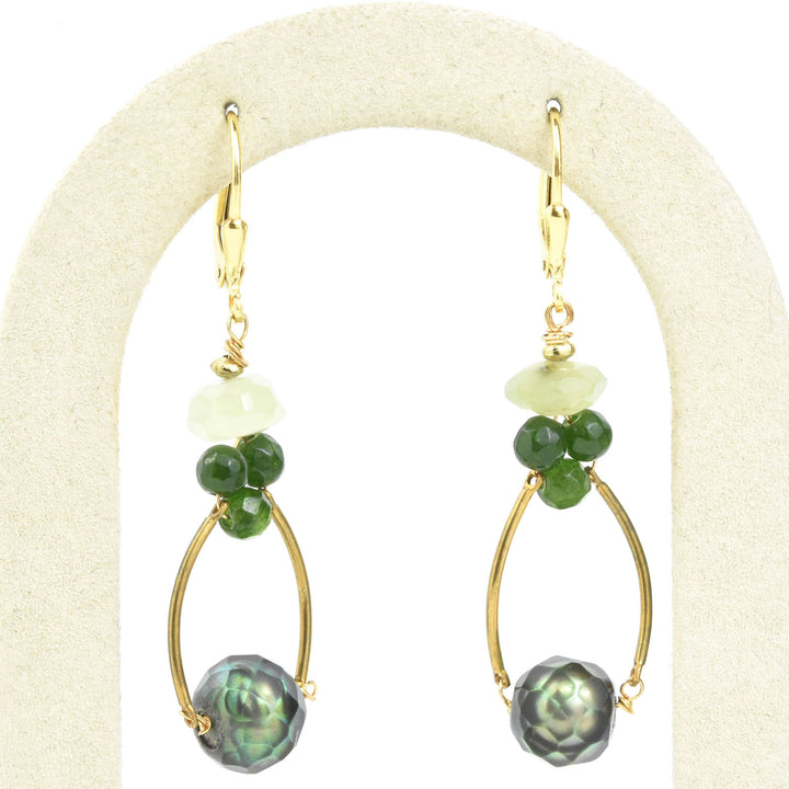 Green Pearl and Brass Drops
