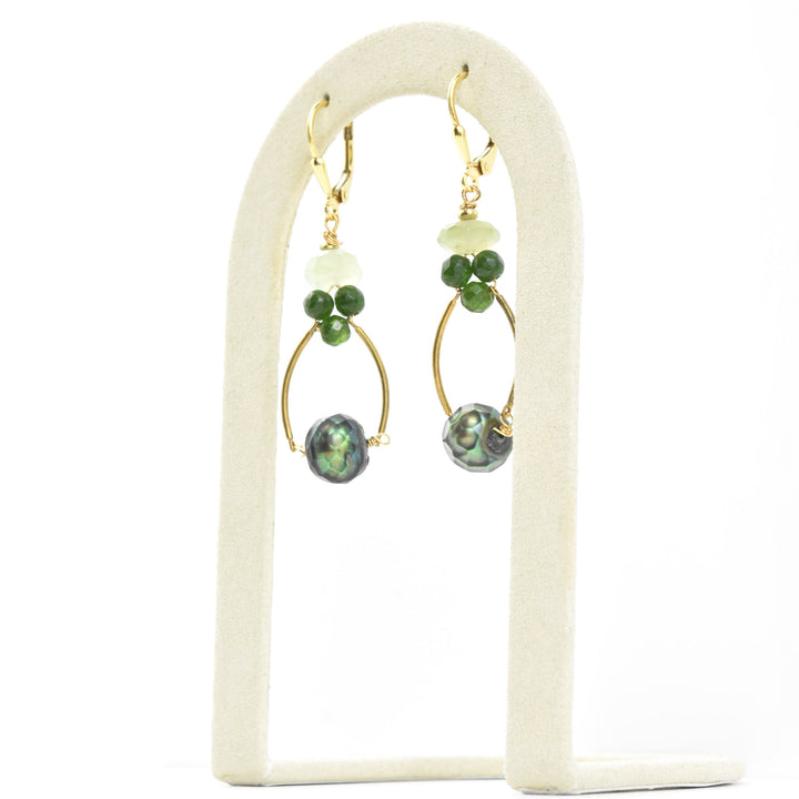 Green Pearl and Brass Drops