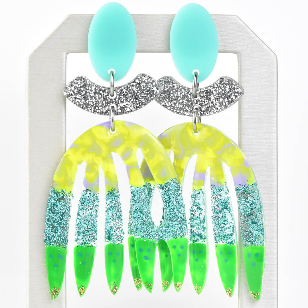 Green, Yellow & Mint Abstract Leaf Earrings