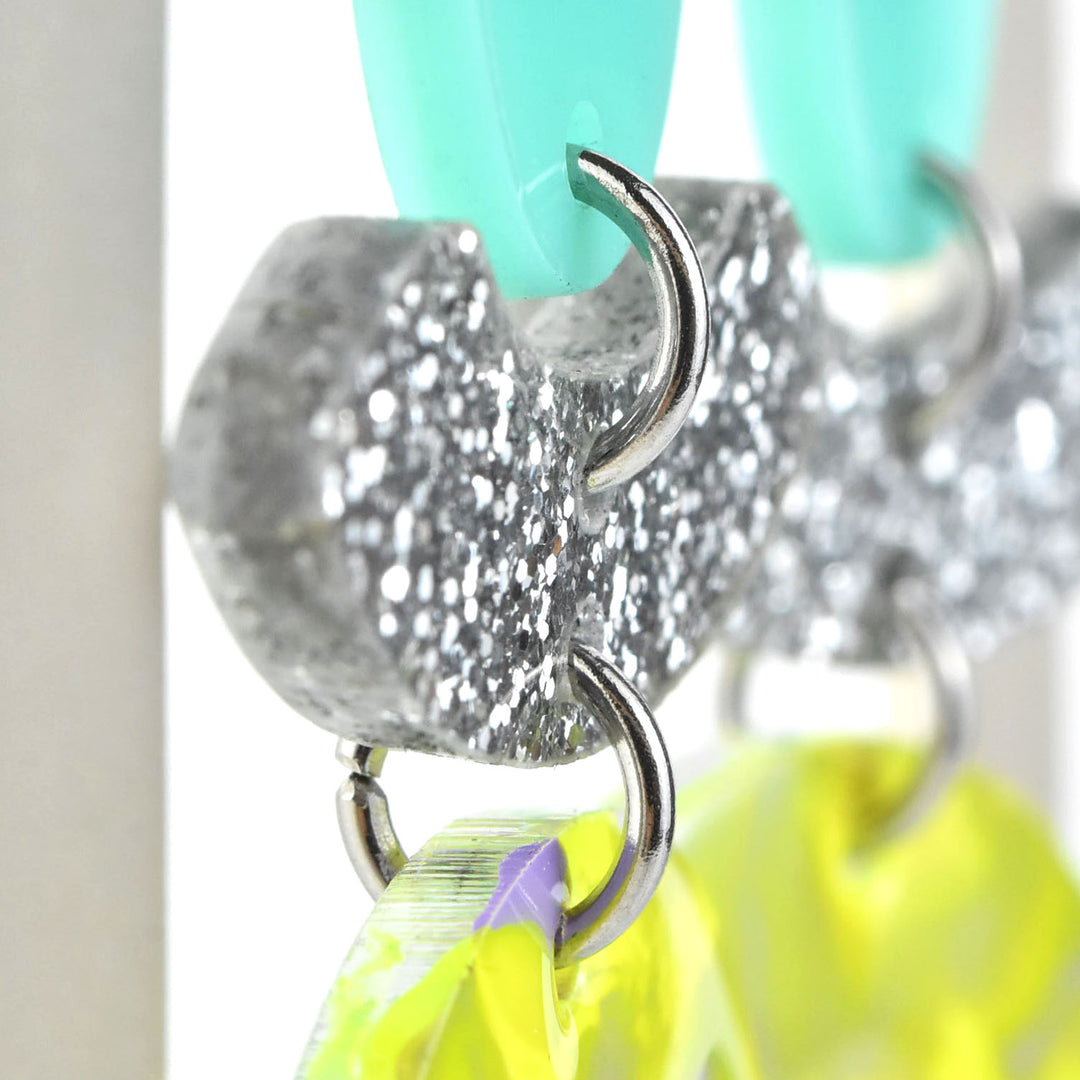 Green, Yellow & Mint Abstract Leaf Earrings