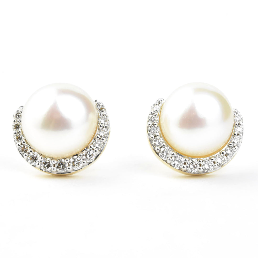 Pearl and Half Halo Diamond Studs