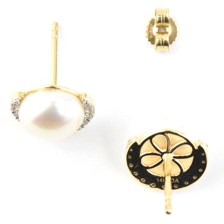 Pearl and Half Halo Diamond Studs