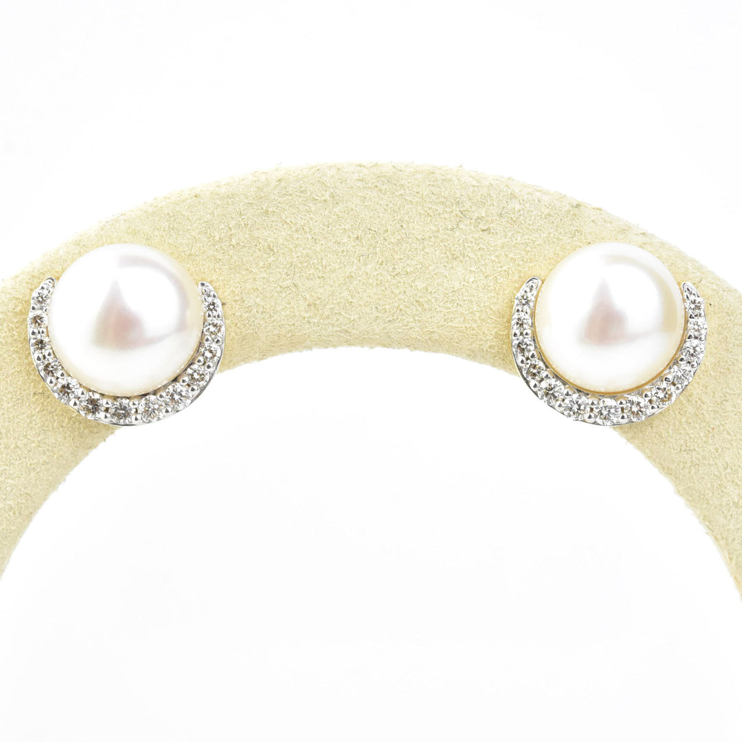 Pearl and Half Halo Diamond Studs