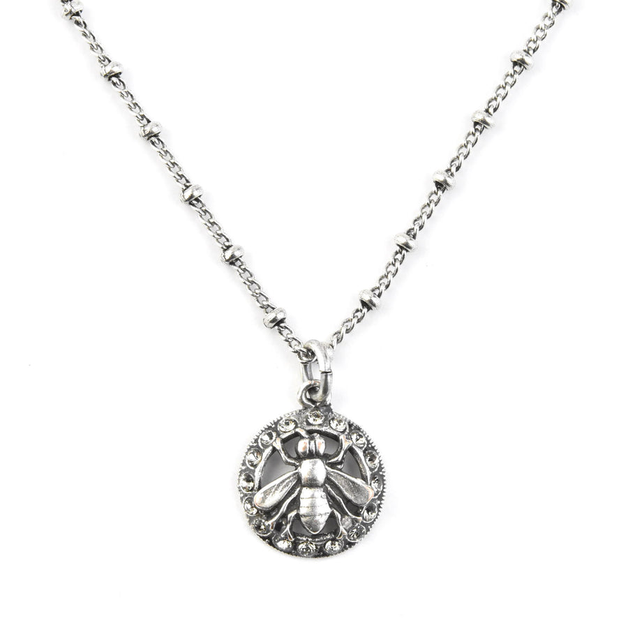 Crystal Halo Bee Necklace Silver Plate - Goldmakers Fine Jewelry