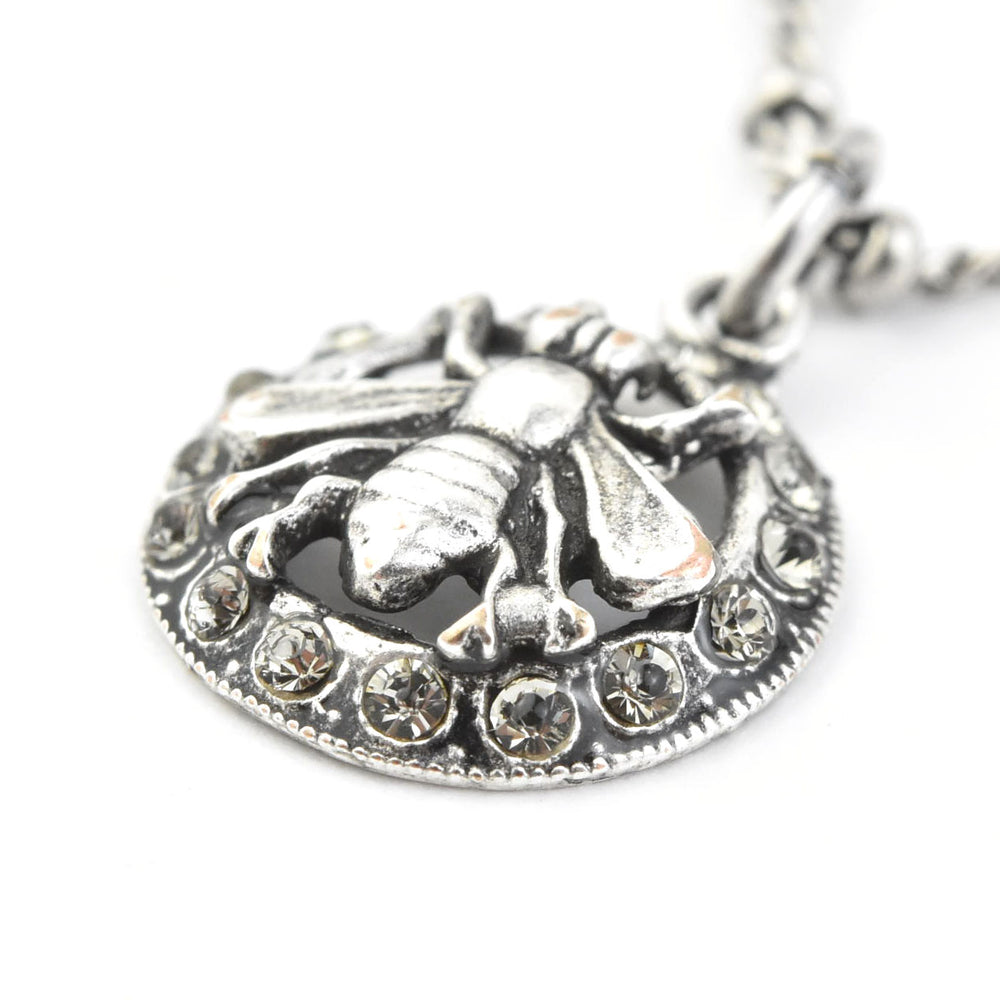 Crystal Halo Bee Necklace Silver Plate - Goldmakers Fine Jewelry