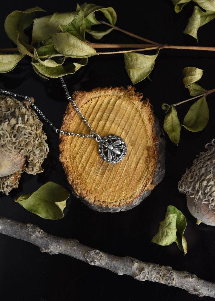 Crystal Halo Bee Necklace Silver Plate - Goldmakers Fine Jewelry