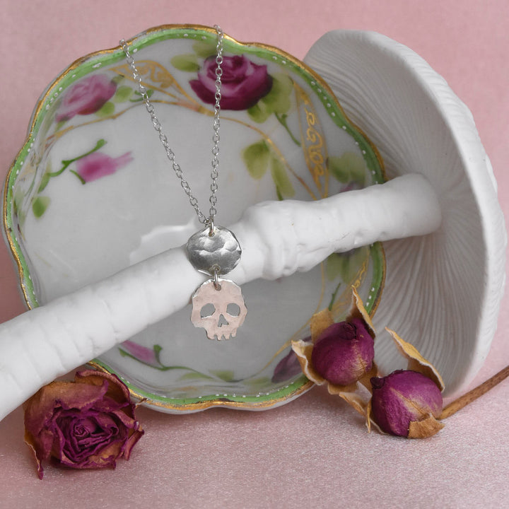 Hammered Skull Drop Necklace