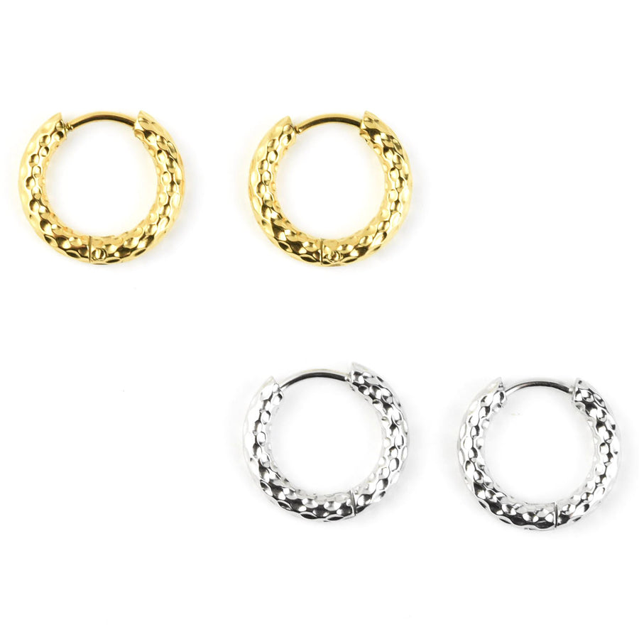 Hammered Rounded Huggie Hoops - Goldmakers Fine Jewelry