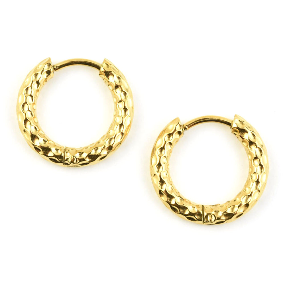 Hammered Rounded Huggie Hoops - Goldmakers Fine Jewelry