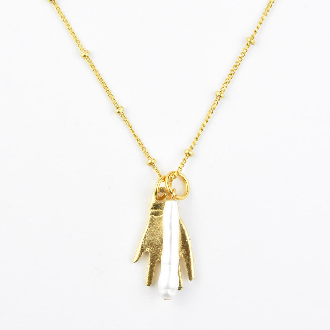 Hand & Pearl Charm Necklace - Goldmakers Fine Jewelry