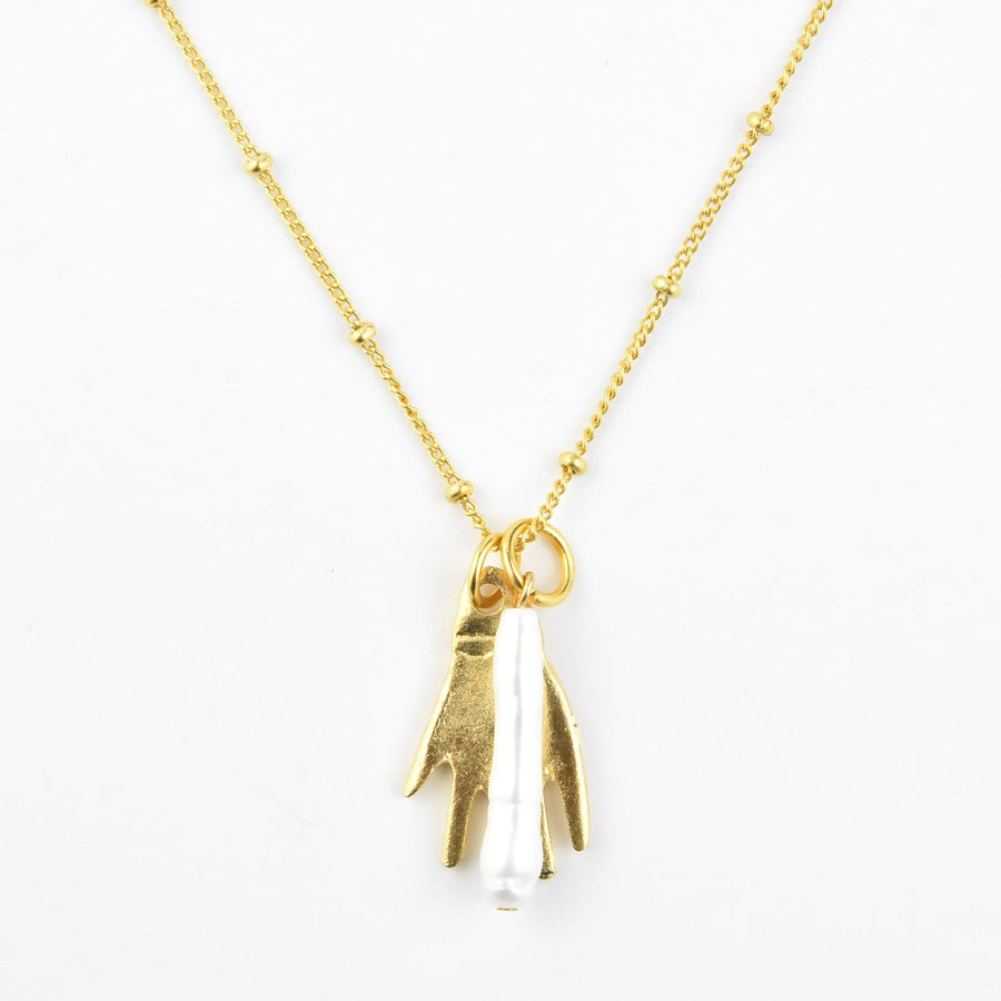 Hand & Pearl Charm Necklace - Goldmakers Fine Jewelry
