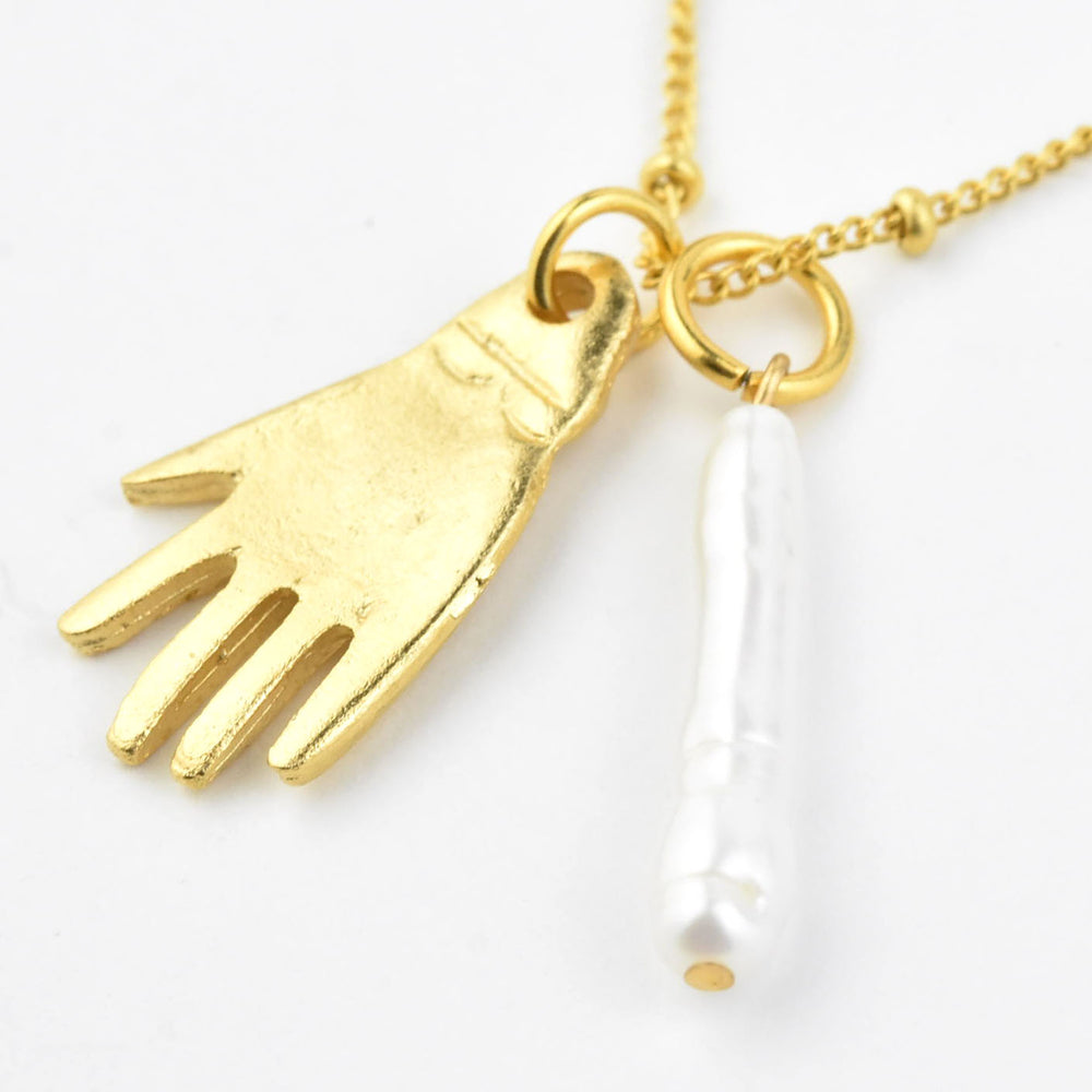 Hand & Pearl Charm Necklace - Goldmakers Fine Jewelry