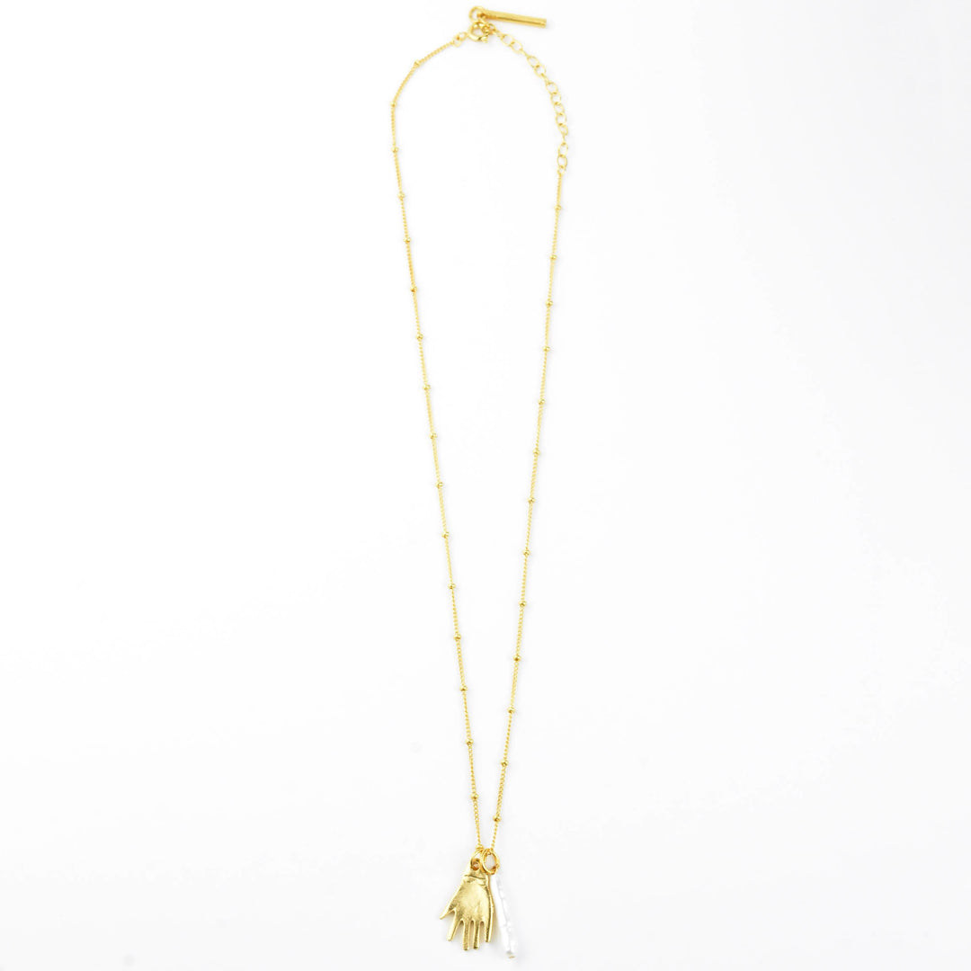 Hand & Pearl Charm Necklace - Goldmakers Fine Jewelry