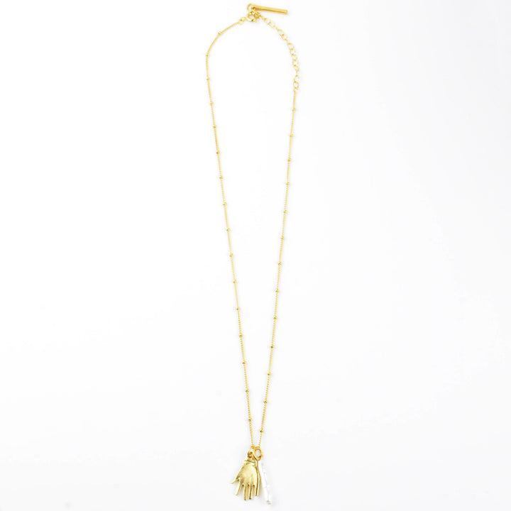 Hand & Pearl Charm Necklace - Goldmakers Fine Jewelry