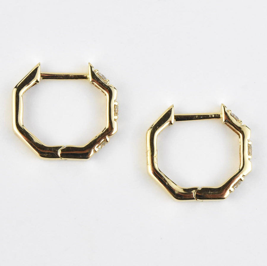 Hexagonal Diamond Huggies in Yellow Gold - Goldmakers Fine Jewelry