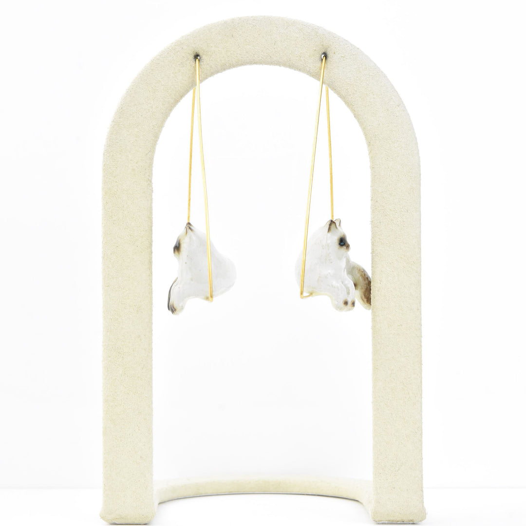 Triangle Lounging Himalayan Cat Earrings - Goldmakers Fine Jewelry
