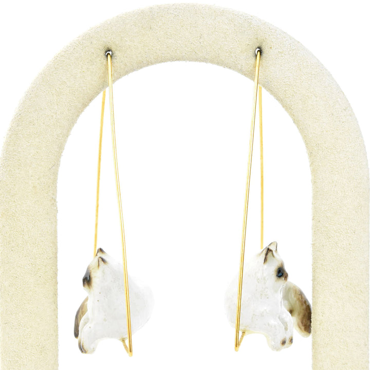 Triangle Lounging Himalayan Cat Earrings - Goldmakers Fine Jewelry