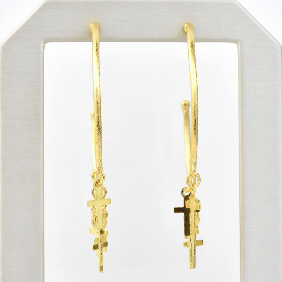 Hoop Earrings in Gold Tone with Crosses - Goldmakers Fine Jewelry