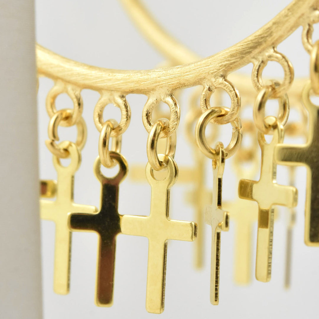 Hoop Earrings in Gold Tone with Crosses - Goldmakers Fine Jewelry