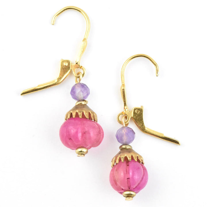 Hot Pink Gumdrop Earrings w/ Purple Beads