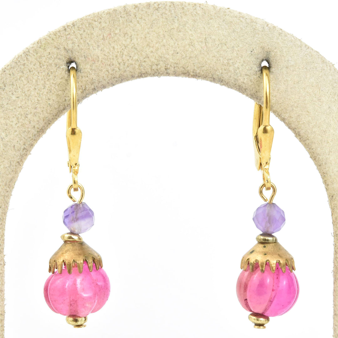 Hot Pink Gumdrop Earrings w/ Purple Beads