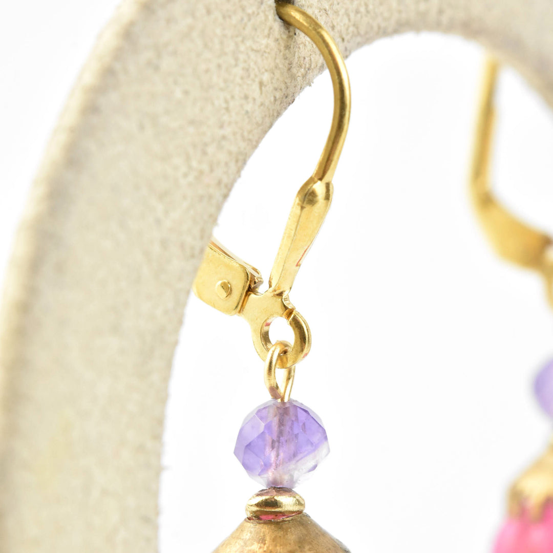 Hot Pink Gumdrop Earrings w/ Purple Beads