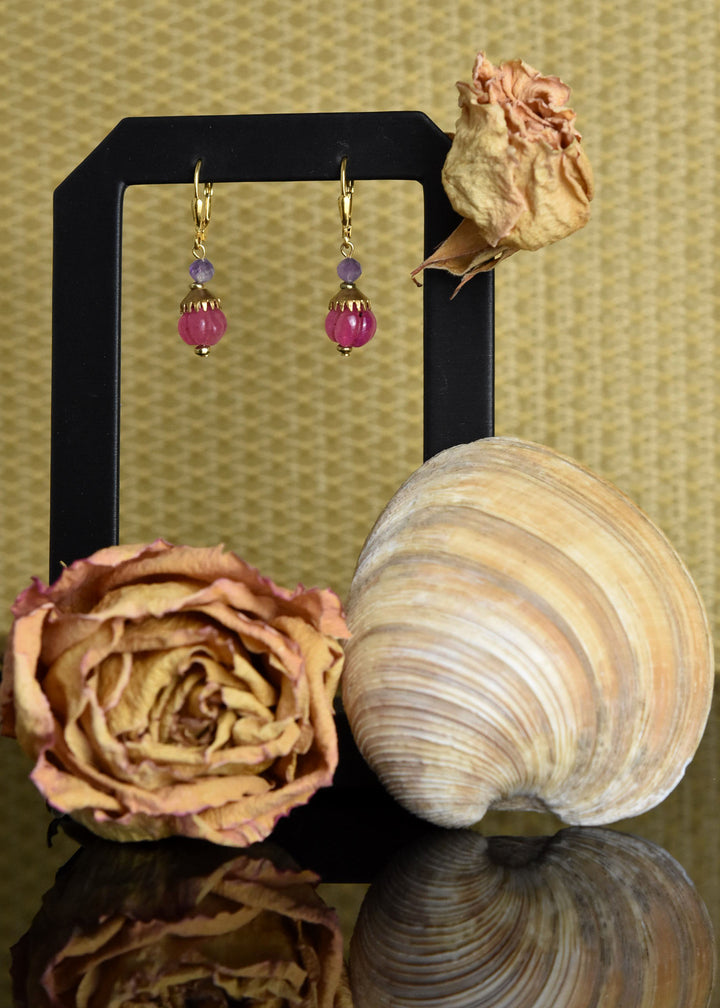 Hot Pink Gumdrop Earrings w/ Purple Beads