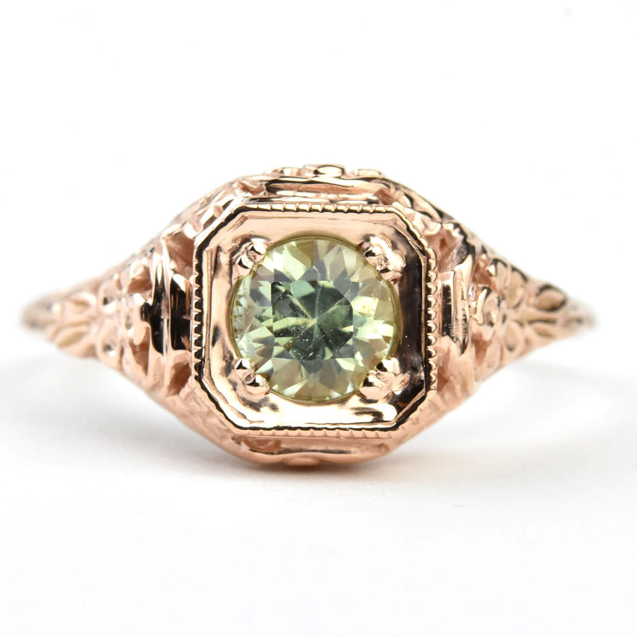 Wild Rose Pale Green Montana Sapphire Engagement Ring - Goldmakers Fine Jewelry